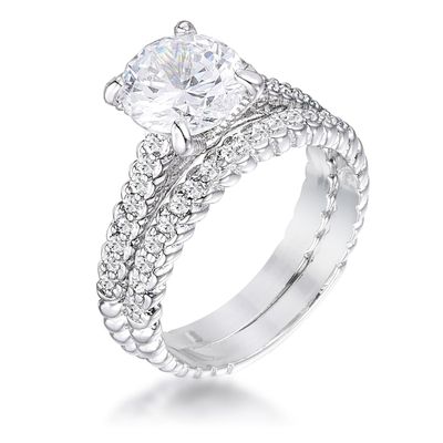 2.1Ct Rhodium Plated Baroque Style Wedding Set Size 10