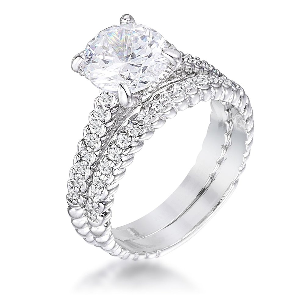 2.1Ct Rhodium Plated Baroque Style Wedding Set Size 10