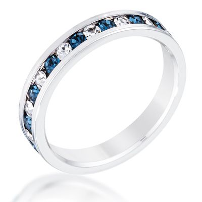 Clear and Blue Alternating Crystal Eternity Ring Size 9