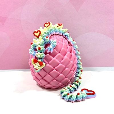 3D Printed Dragon with Dragon Egg, Articulated Rainbow Love Heart Dragon, Love Dragon, Fidget ADHD/Autism Toy, Executive Desk Toy, Valentine's Gift for Her D092-PE