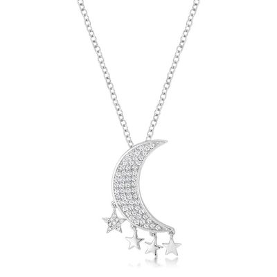 .6Ct Rhodium Moon and Stars Necklace with CZ