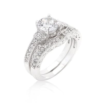 Art Deco Round Cut Bridal Set Size 8