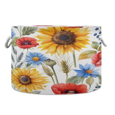 SEHANY Yellow Sunflower Large Round Storage Basket with Rope Handle, Canvas Laundry Hamper for Blankets Storage, Nursery Kids Storage Basket for Bedroom Bathroom Nursery Decor