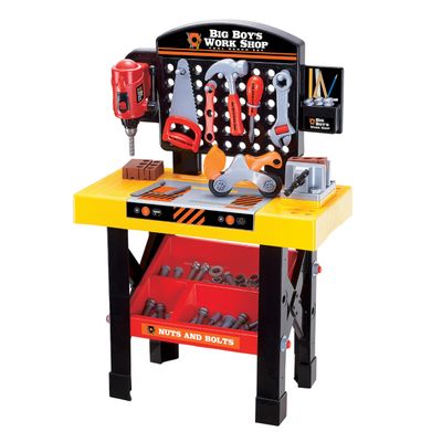 World Tech Toys Big Boys Tool and Bench Playset - Toy Drill Press, Bench Vise, Wrench, Saw, Hammer, and More - Play Tool Set for Kids 3 4 5 6 7 8 9 10