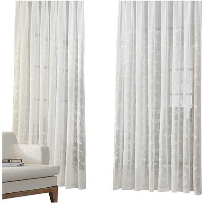 HooHero White Sheer Curtains Window Treatments Rod Pocket Gauze Fabric for Living Kids Baby Room Bedroom Floral Embroidered Countryside Pastoral Style