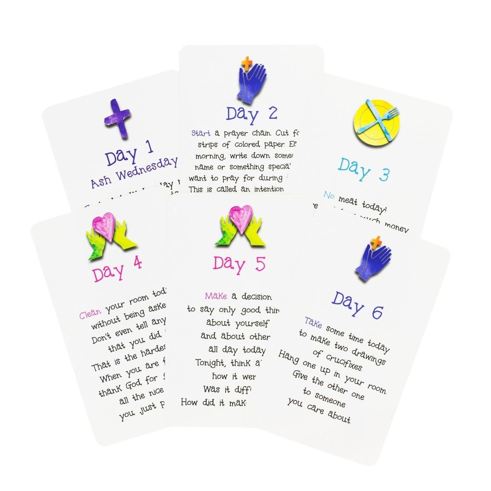 40 Days of Lent Catholic Flash Cards for Children - Religious Card Pack, Bible Study for Kids, Christian Learning - Season of Prayer, Catholic Easter Gift for Boys and Girls