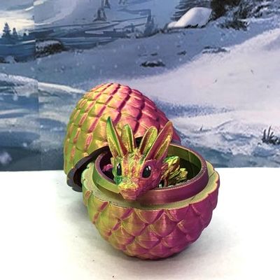 3D Printed Dragon with Dragon Egg, Articulated Dragon Tri- Color Easter Baby Dragon, Fidget ADHD Autism oy Executive Desk Toy BD001- Easter (Red Yellow Blue)