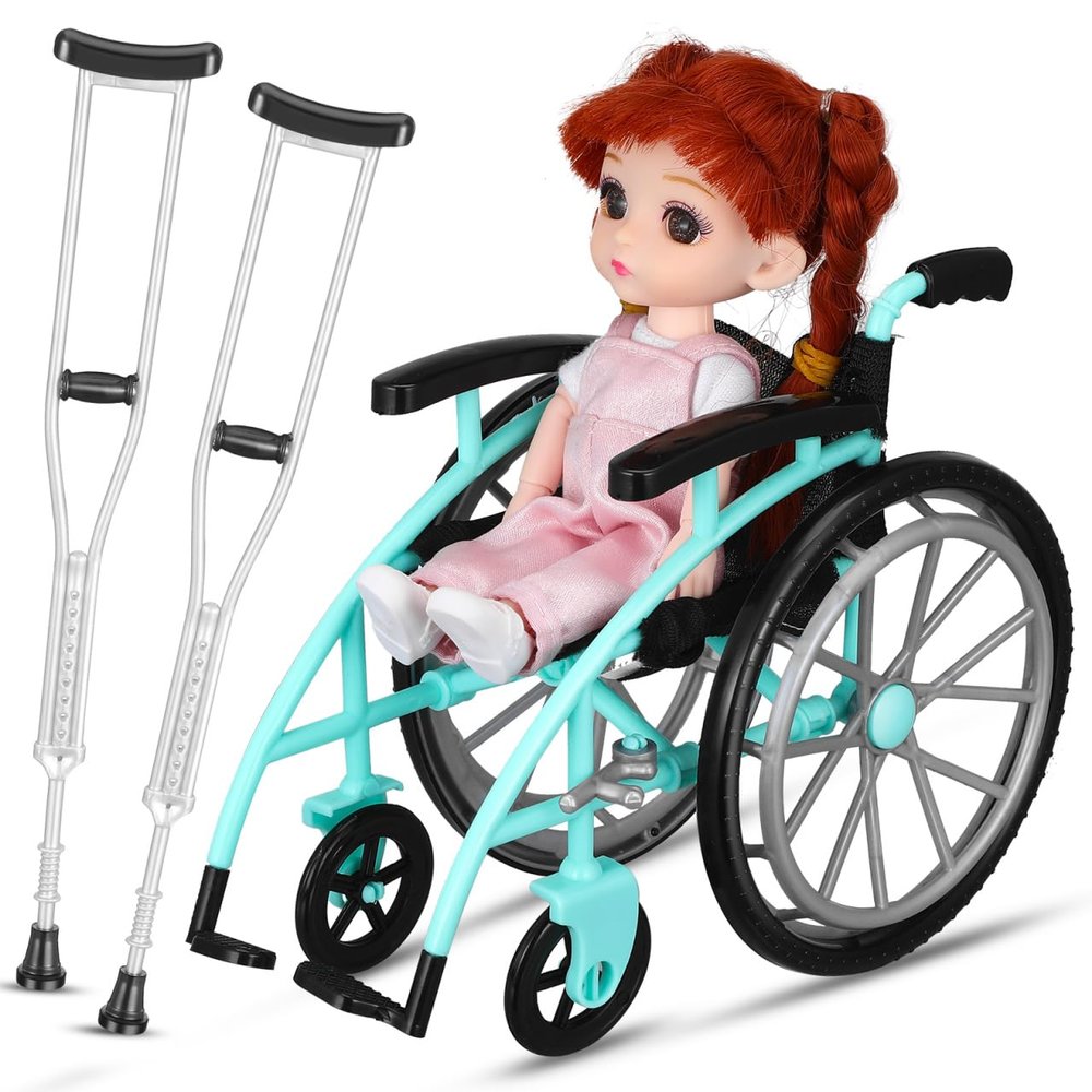 Vaguelly 1set Miniature Wheelchair Model Crutches for Dollhouses Home Decor and Miniature Landscaping Realistic Design and Materials for Display and Collecting