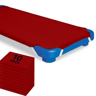 10 Pack Daycare Cot Sheets, 22" x 40" Daycare Cot Size Sheet with Corner Elastic Loops for Child Boys Girls, Breathable, Durable & Easy Care Nap Mat Bedding for Toddlers & Preschoolers, Burgundy