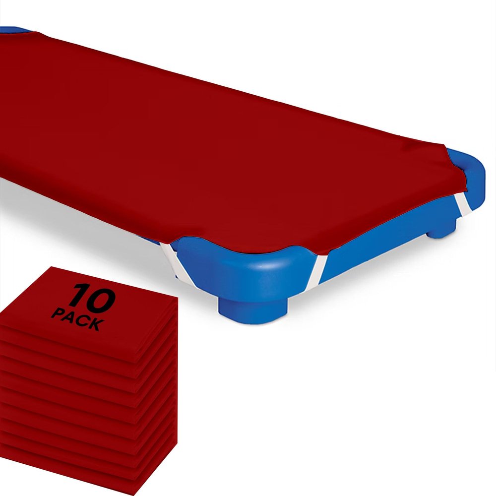 10 Pack Daycare Cot Sheets, 22" x 40" Daycare Cot Size Sheet with Corner Elastic Loops for Child Boys Girls, Breathable, Durable & Easy Care Nap Mat Bedding for Toddlers & Preschoolers, Burgundy