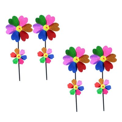 HANABASS 4pcs PVC Heart Petal Pinwheel Decor Windmill for Outdoor Garden for Boys and Girls Playtime Party Decorations and Lawn Adornments