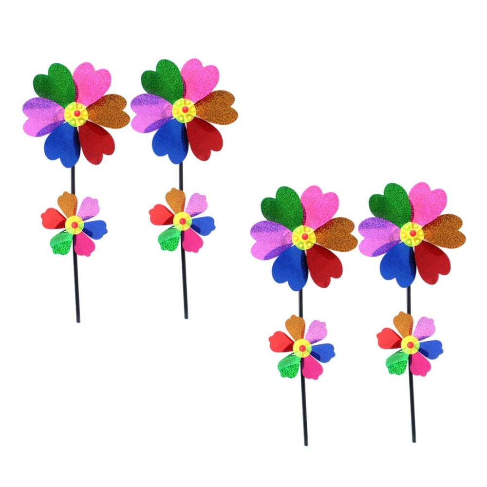 HANABASS 4pcs PVC Heart Petal Pinwheel Decor Windmill for Outdoor Garden for Boys and Girls Playtime Party Decorations and Lawn Adornments