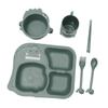 Abaodam Dinosaur Theme Boy Girl Tableware Set Eco-friendly Meal Plate Bowl Cup Spoon Fork Chopsticks Durable Lightweight Dinnerware for Boy Girl Green Set view 1