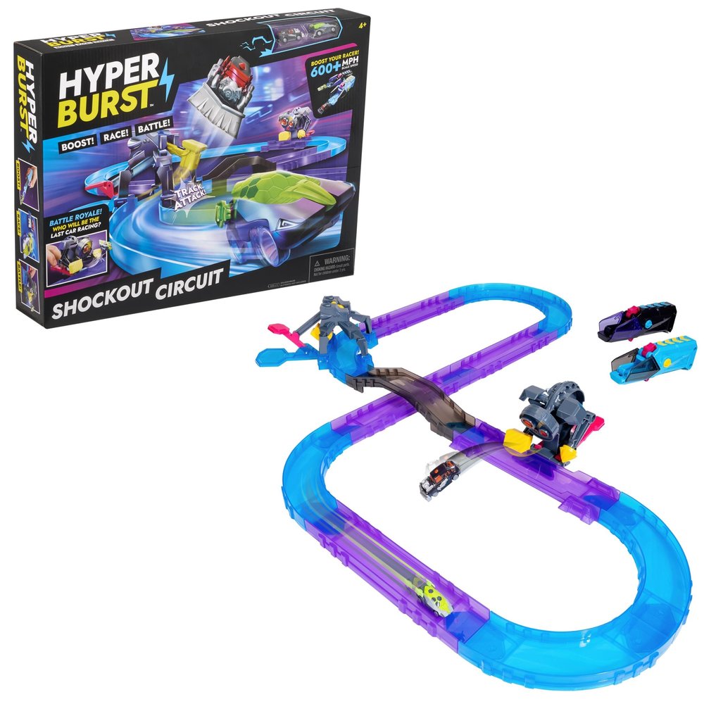 Hyper Burst Shockout Circuit Playset | Race and Battle! | Customizable Race Track & Micro Scale Cars | Over 600+ MPH Scale Speed!