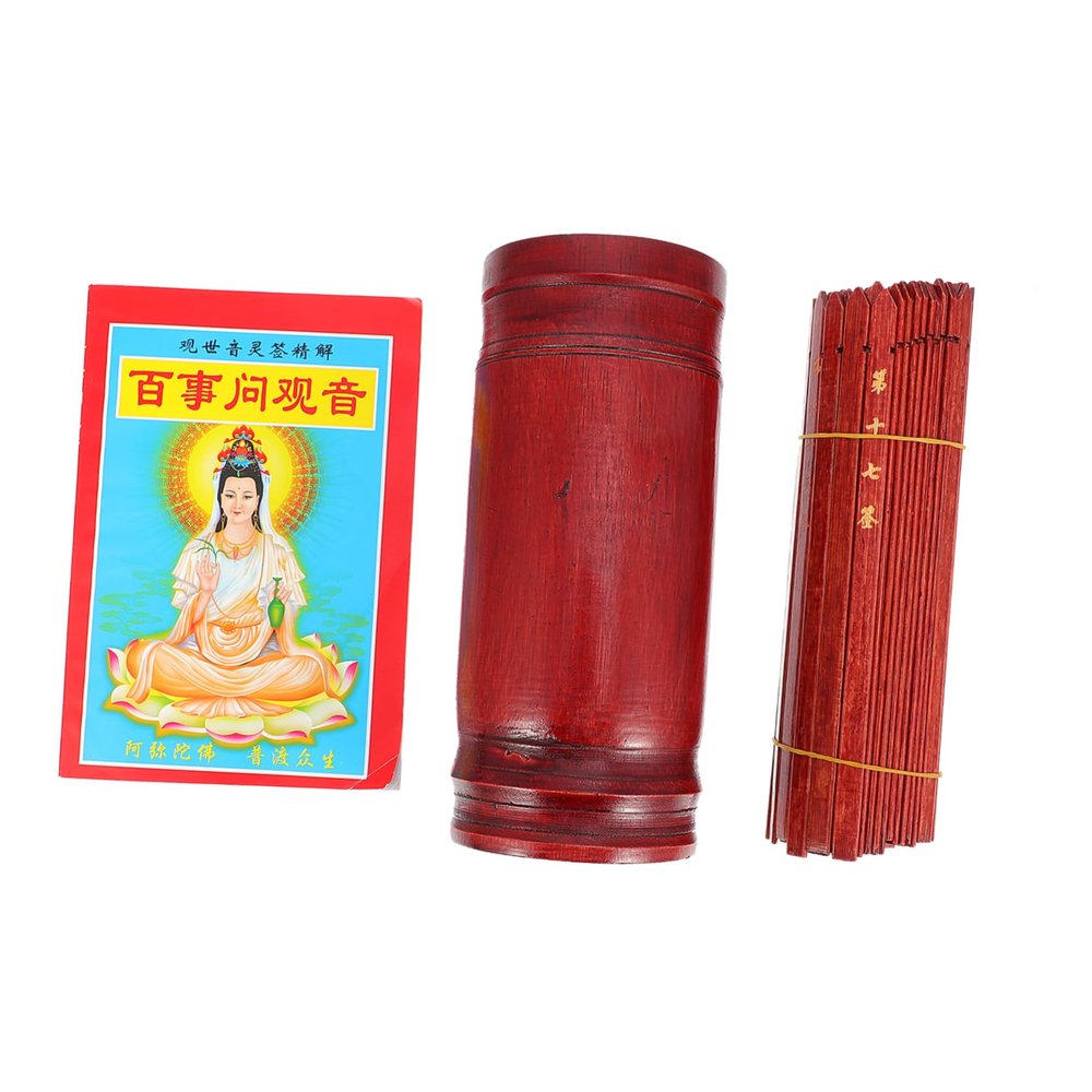 FELTECHELECTR Buddhist Divination Game Sticks Set Traditional Chinese-Style Divination Props with Bamboo Sticks and Guide Book Home Office and Temples