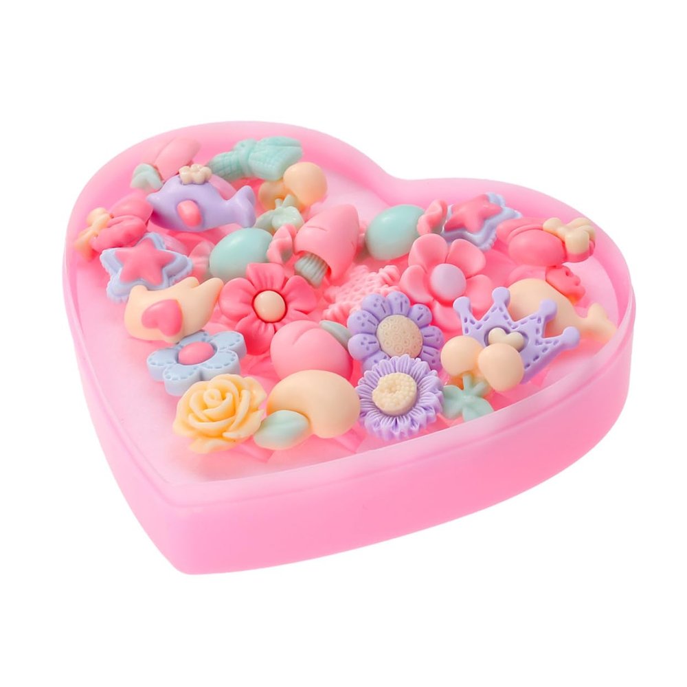 VICASKY Child Ring Toy 24pcs Girls Rhine Gem Rings Plastic Jewelry Set Heart Box Birthday Kids