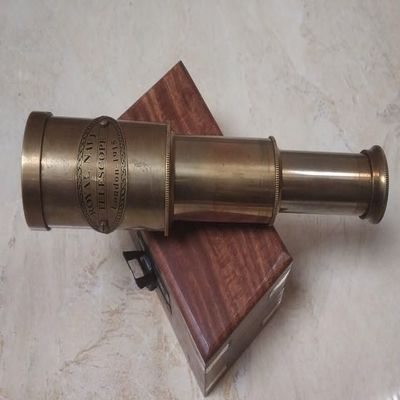 Amtique Brown Brass Telescope with Wooden Box Maritime Ship Instrument Spyglass Pirate Home Decor Best Gift Item