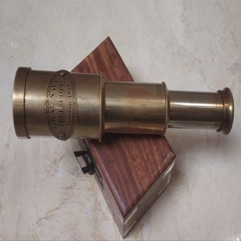 Amtique Brown Brass Telescope with Wooden Box Maritime Ship Instrument Spyglass Pirate Home Decor Best Gift Item