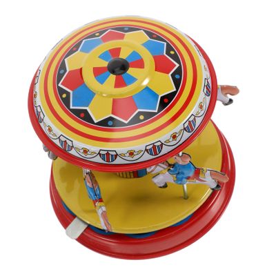 BESTonZON Retro Wind-up Iron Clockwork Carousel Toy 4.13 Inch Vintage Merry-Go-Round for Home Decor and Collectible