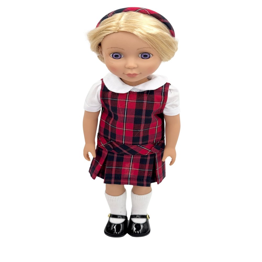 14.5 inch Doll Outfit-School Plaid Jumper include Blouse and Matching Headband/Add on Option: Sock and Shoe (Doll is not included) (Jumper,White Sock,Shiny Shoe, Plaid 65)