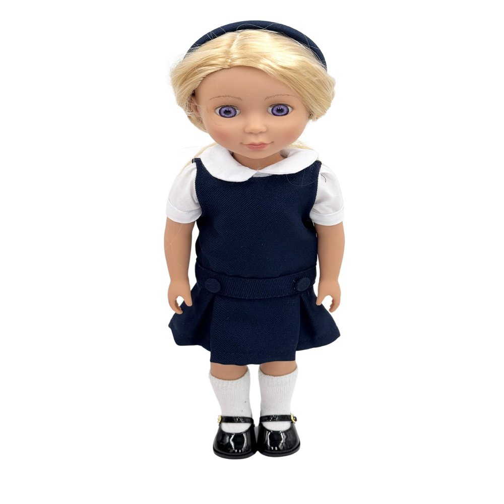 14.5 inch Doll Outfit-School Plaid Jumper include Blouse and Matching Headband/Add on Option: Sock and Shoe (Doll is not included) (Jumper,White Sock,Shiny Shoe, Navy)