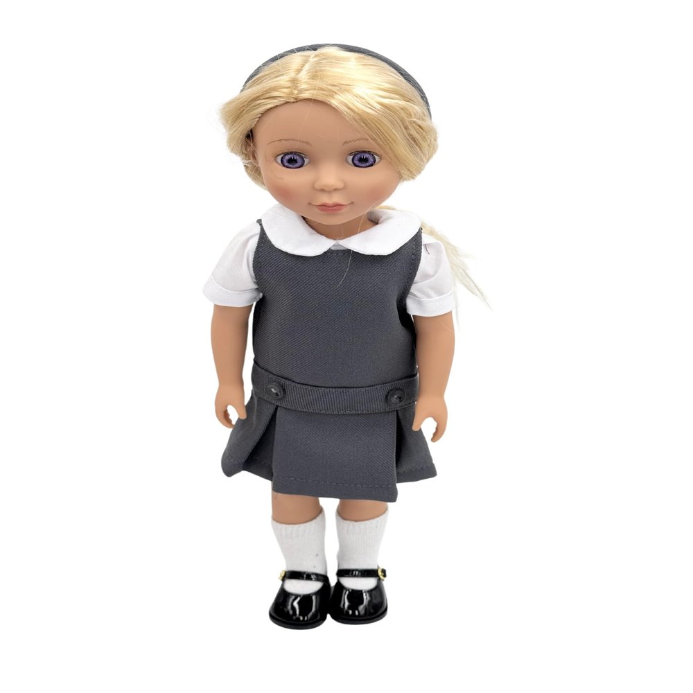 14.5 inch Doll Outfit-School Plaid Jumper include Blouse and Matching Headband/Add on Option: Sock and Shoe (Doll is not included) (Jumper,White Sock,Shiny Shoe, Gray)