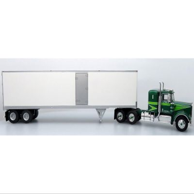 1976 W 900 A Tractor with Dry Goods Trailer Green Metallic with Light Green Graphics Vintage Heavy Haul Truck Collection 1/43 Diecast Model by Iconic Replicas 43-0591