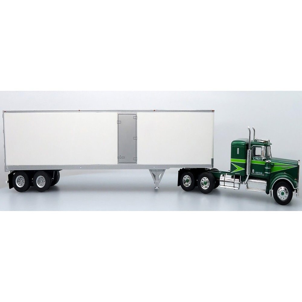 1976 W 900 A Tractor with Dry Goods Trailer Green Metallic with Light Green Graphics Vintage Heavy Haul Truck Collection 1/43 Diecast Model by Iconic Replicas 43-0591