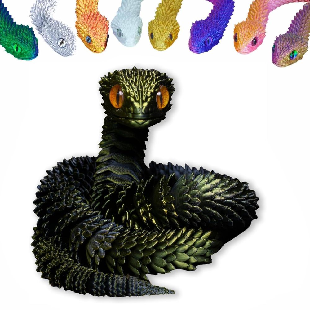 3D Printed Animals Set 3D Printed Snake Toys 3D Printed Articulated Flexible Fidget Toy 3D Printed Animals Exquisite Cute Pet Toy Children/Adults Fidget Toys (Black & Gold, 17.7)