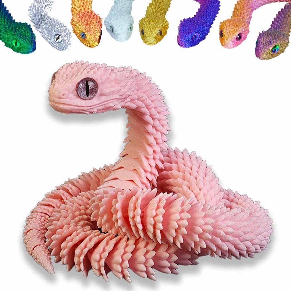 3D Printed Animals Set 3D Printed Snake Toys 3D Printed Articulated Flexible Fidget Toy 3D Printed Animals Exquisite Cute Pet Toy Children/Adults Fidget Toys (Pink, 23.6)