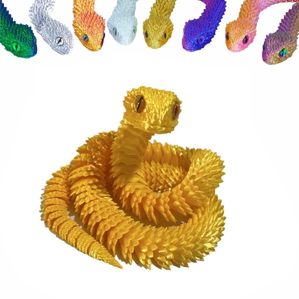 3D Printed Animals Set 3D Printed Snake Toys 3D Printed Articulated Flexible Fidget Toy 3D Printed Animals Exquisite Cute Pet Toy Children/Adults Fidget Toys (Gold, 11.8)