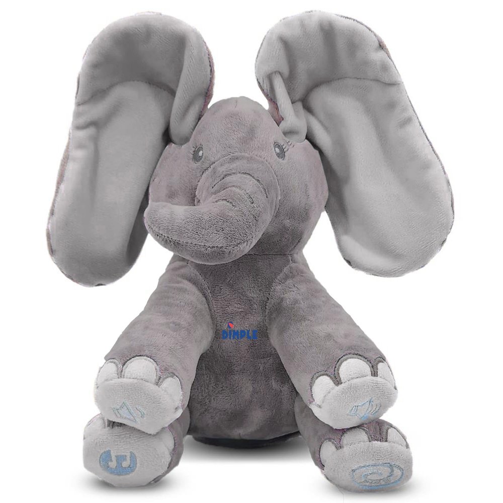 Dimple Emery Peek A Boo Elephant Toy, Interactive Singing Stuffed Elephant Plush with Moving Ears, Musical Stuffed Animal for Babies and Toddlers, Adorable Baby Toy - Adorable Gift for Grandchild