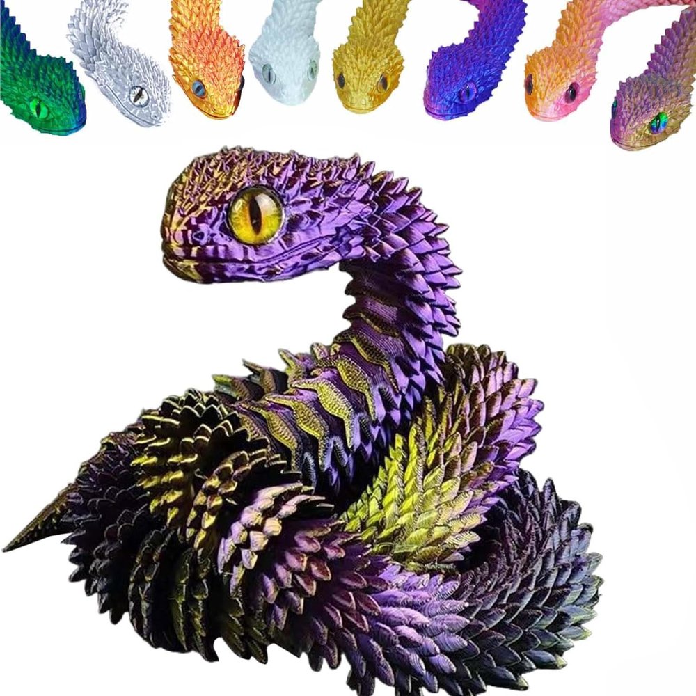 3D Printed Animals Set 3D Printed Snake Toys 3D Printed Articulated Flexible Fidget Toy 3D Printed Animals Exquisite Cute Pet Toy Children/Adults Fidget Toys (Purple & Gold, 11.8)