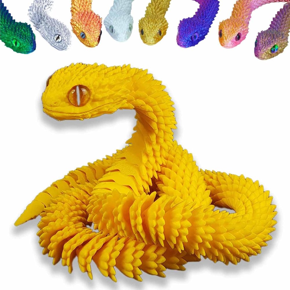 3D Printed Animals Set 3D Printed Snake Toys 3D Printed Articulated Flexible Fidget Toy 3D Printed Animals Exquisite Cute Pet Toy Children/Adults Fidget Toys(17.7 Yellow)