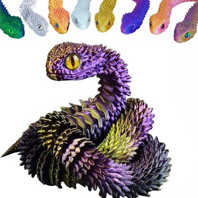 3D Printed Animals Set 3D Printed Snake Toys 3D Printed Articulated Flexible Fidget Toy 3D Printed Animals Exquisite Cute Pet Toy Children/Adults Fidget Toys (Purple & Gold, 17.7)