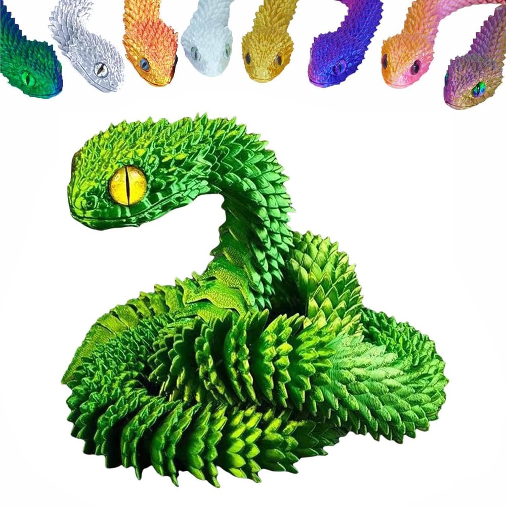 3D Printed Animals Set 3D Printed Snake Toys 3D Printed Articulated Flexible Fidget Toy 3D Printed Animals Exquisite Cute Pet Toy Children/Adults Fidget Toys (Green, 17.7)