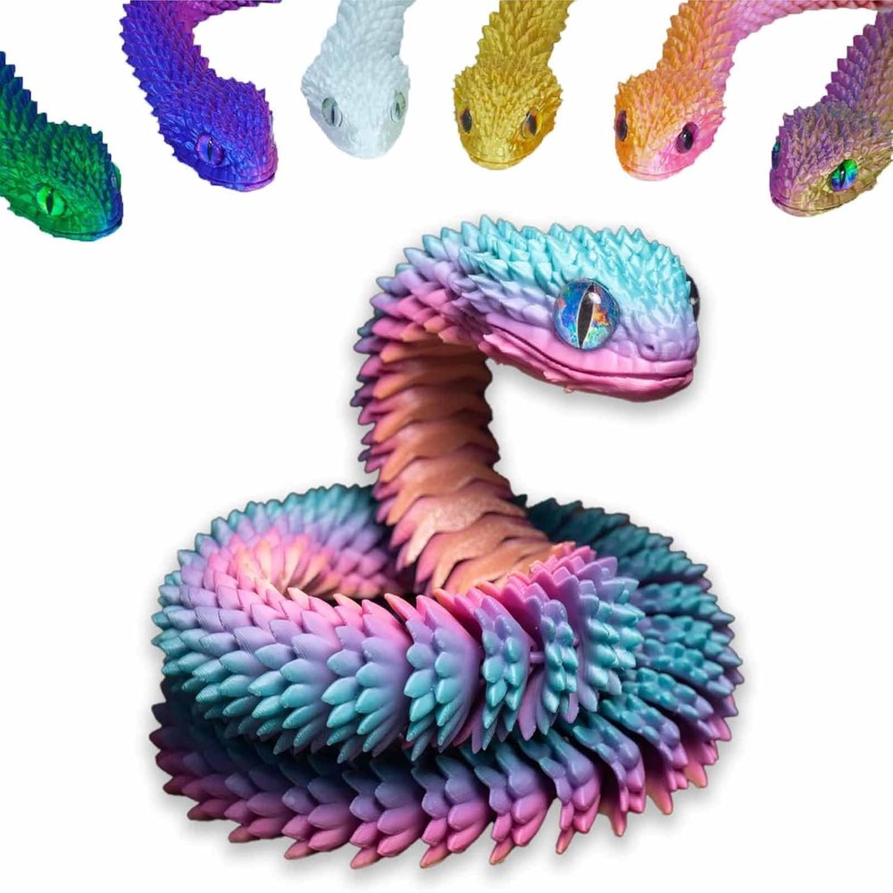 3D Printed Animals Snake Toys, 3D Printed Snake Movable Joint ,3D Printed Fidget Toys for Home Office Decor, 3D Printed Animals Toy Adults Fidget Toys (Candy, S)