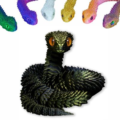 3D Printed Animals Snake Toys, 3D Printed Snake Movable Joint ,3D Printed Fidget Toys for Home Office Decor, 3D Printed Animals Toy Adults Fidget Toys (Black Gold, L)