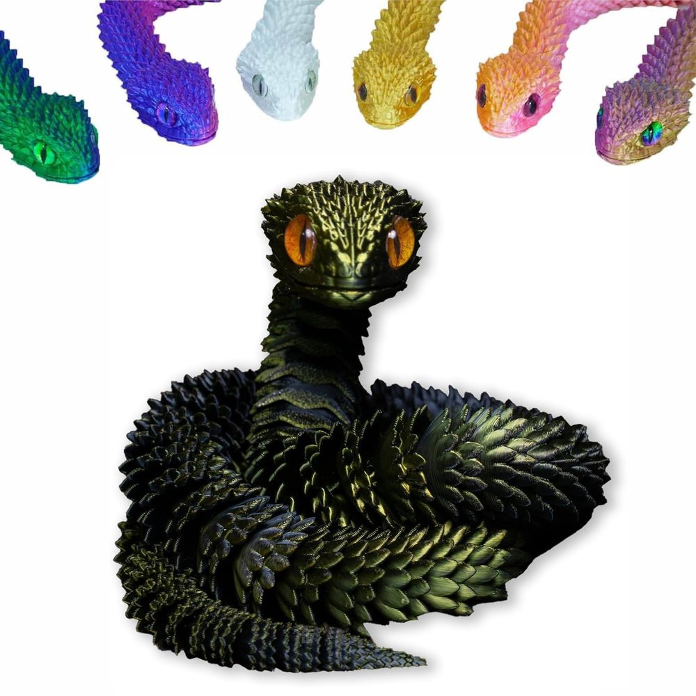3D Printed Animals Snake Toys, 3D Printed Snake Movable Joint ,3D Printed Fidget Toys for Home Office Decor, 3D Printed Animals Toy Adults Fidget Toys (Black Gold, L)