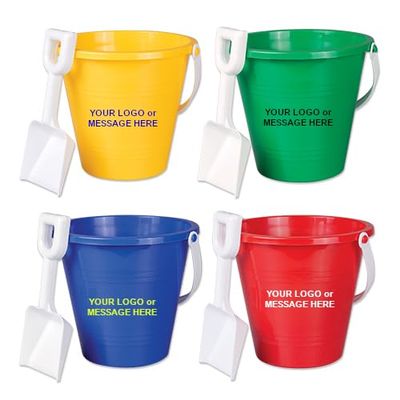 75-Qty Customized 6" Pail with Shovel with Your Logo & Message for Kids Promotions, Parties, Events