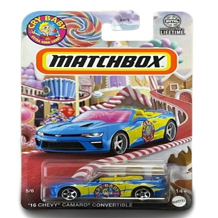 Matchbox '16 Chevy Camaro Convertible, Diecast, Blue, 1:64 Scale, Cry Baby Series 5/6