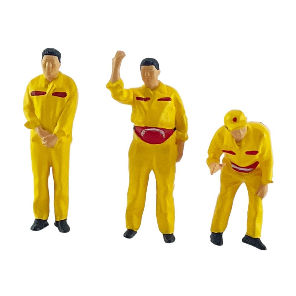 3Pcs 1/64 Tiny Gas Station People Figure Resin Gift Architectural Building Characters Human Figurines Simulation for Diorama, Yellow