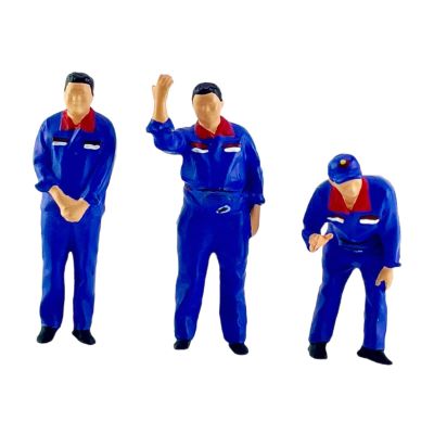 3Pcs 1/64 Tiny Gas Station People Figure Resin Gift Architectural Building Characters Human Figurines Simulation for Diorama, Blue