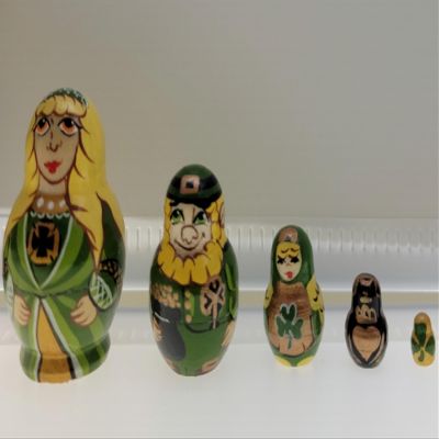 Irish Nesting Dolls - 5 Pieces Handmade Wood Teeny Tiny Set 1 1/3' - St. Patrick's Day Specialty