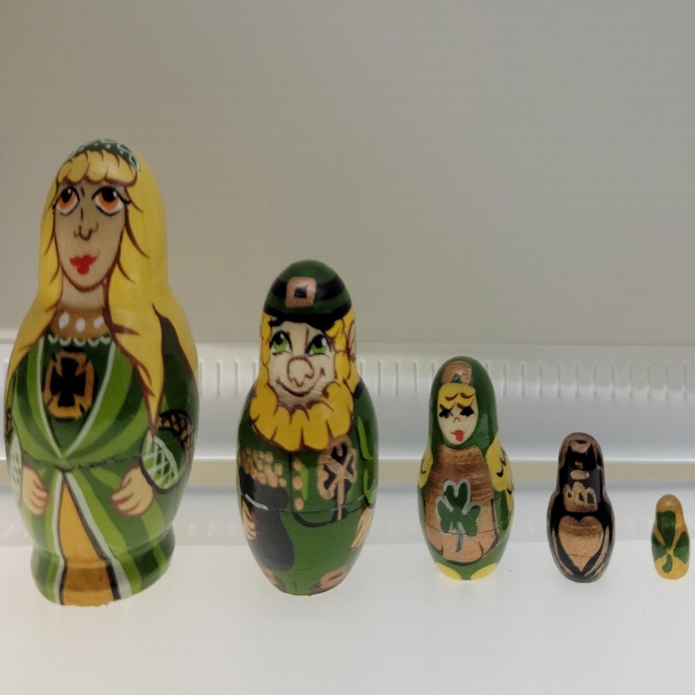 Irish Nesting Dolls - 5 Pieces Handmade Wood Teeny Tiny Set 1 1/3' - St. Patrick's Day Specialty