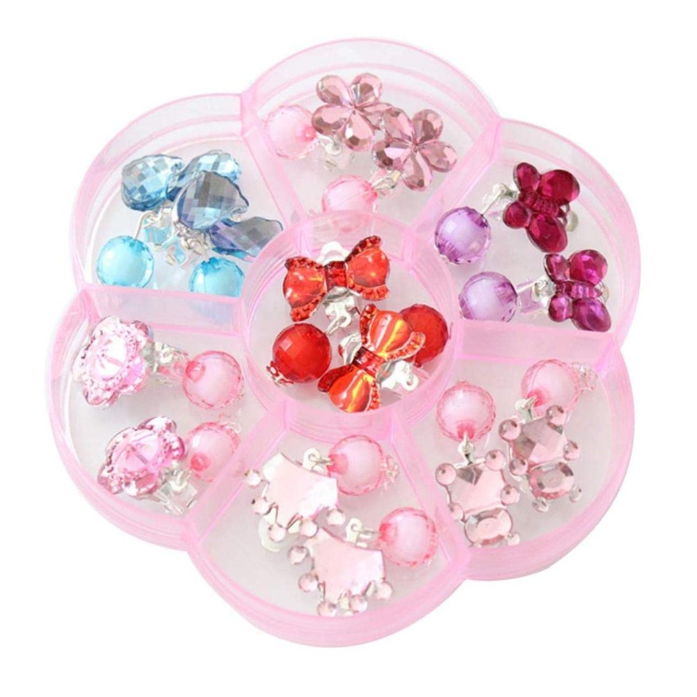 KONTONTY 7 Pairs Fashionable Boys and Girls Clip-on Earrings Set for Girls Princess Style Acrylic Hoop Earrings Storage Box