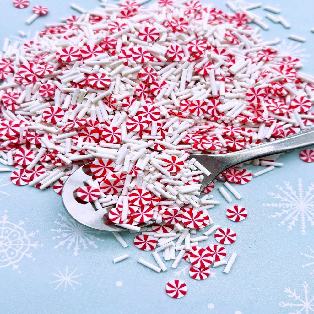 Peppermint Candy and White Sprinkle Mix, Polymer Clay Fake Sprinkles for Crafts, Fake Bake, Slime, Decoden, Funfetti Jimmies (100 gram bag)