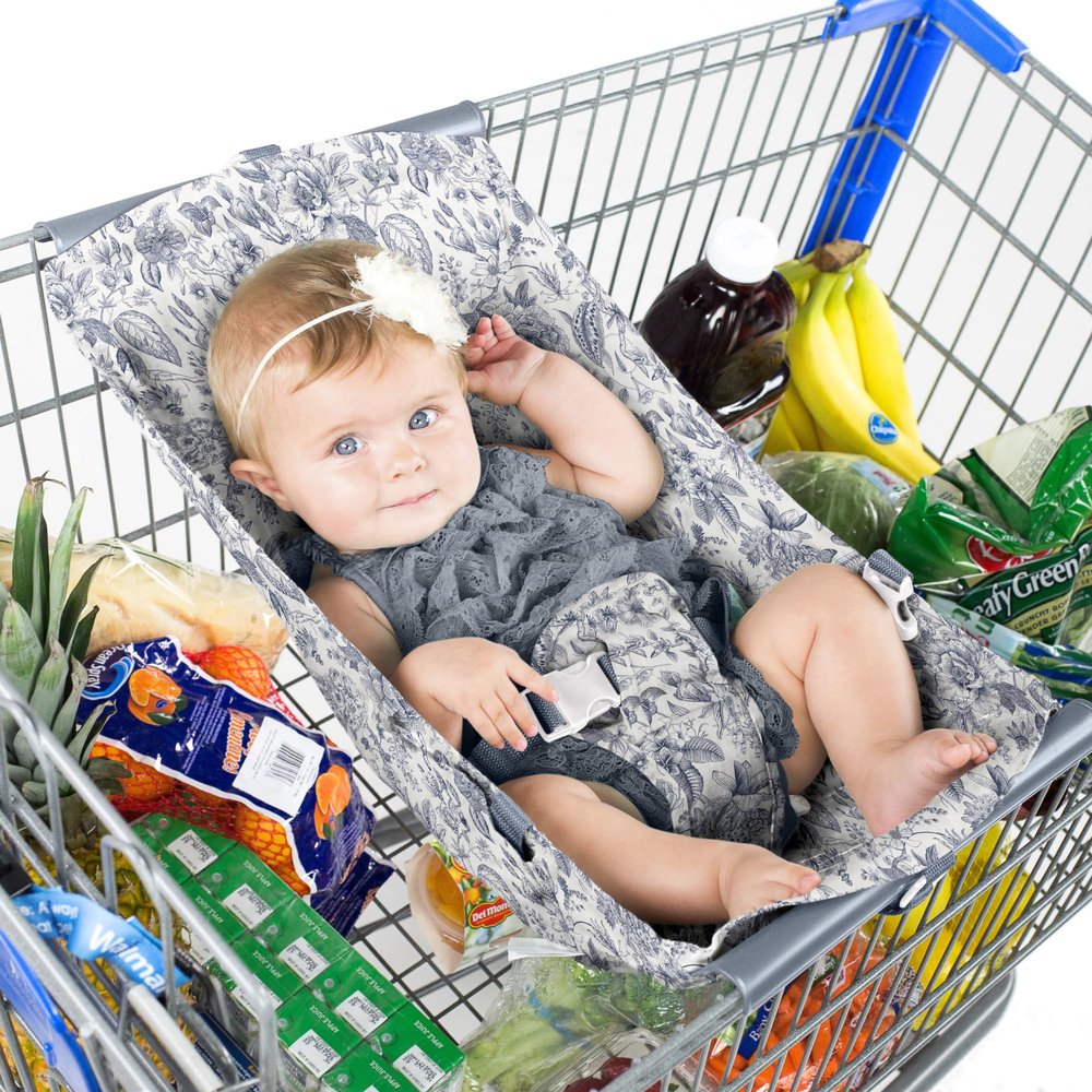 Binxy Baby Shopping Cart Hammock  Infant Seat for Grocery Carts  Holds Car Seats Securely  Compatible with Select 4-Seater Wagons (2024 Wide)  Supports Up to 50 lbs  Heritage Blue
