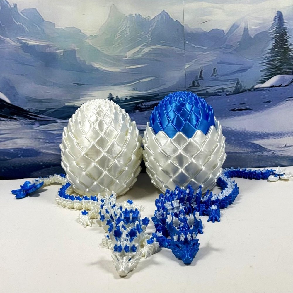 2pcs 3D Printed Articulated Dragons with Egg, Articulated Cherry Blossom Dragon, Fidget ADHD Toy, Executive Desk Toy D072WB-D073BW