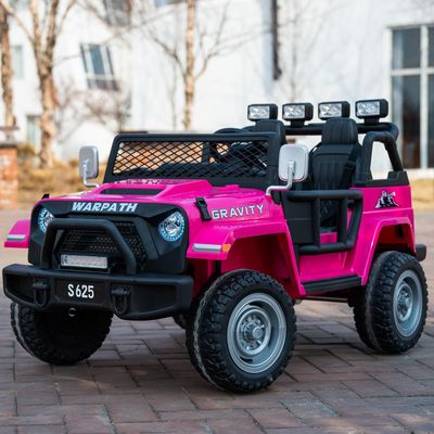24V 2 Seater Kids Ride-On Truck Jeep, 4WD Electric Car with Parent Remote Control, 4x200W Motor, Spring Suspension, LED Headlights & Searchlights, Bluetooth Music, New Edition, Pink